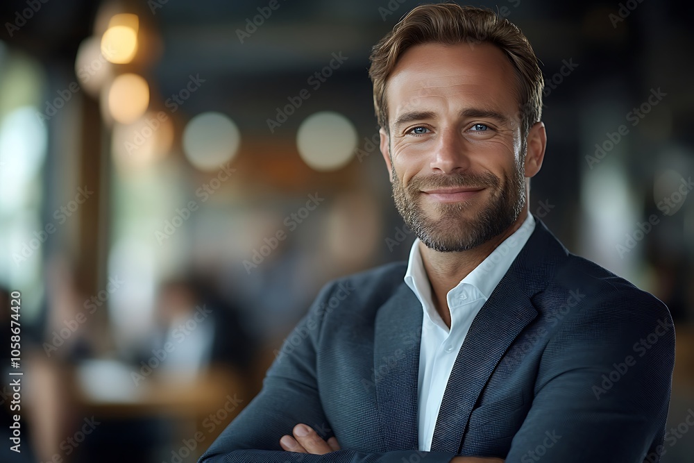 Confident Businessman with Beard and Tie, Arms Crossed Confident Businessman with Beard and Tie, Arms Crossed