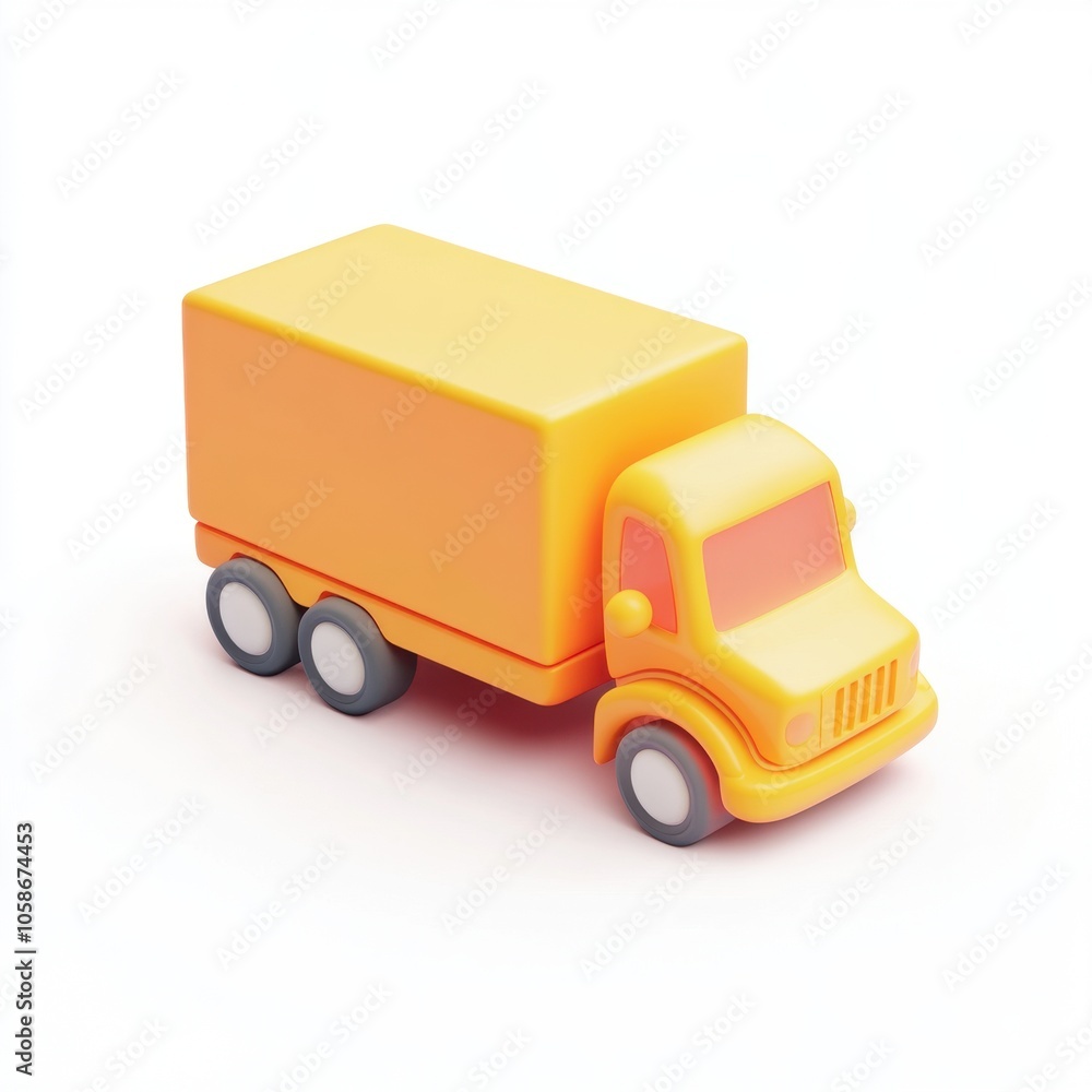 Bright Yellow Toy Truck with Cargo Box on White Background Bright Yellow Toy Truck with Cargo Box on White Background