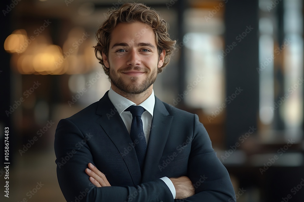 Confident Businessman with Beard and White Shirt in Suit Confident Businessman with Beard and White Shirt in Suit