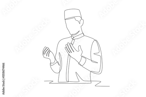 Muslim man praying. Praying concept one-line drawing