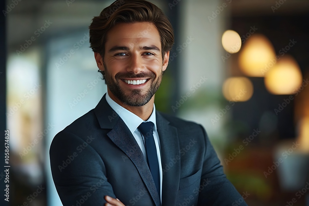Confident Businessman with Beard Smiling in Blue Suit Confident Businessman with Beard Smiling in Blue Suit