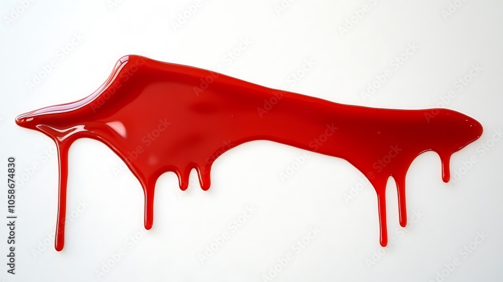 Closeup shot of vivid red slime oozing down a white surface, creating a striking contrast and a sense of motion. Closeup shot of vivid red slime oozing down a white surface, creating a striking contrast and a sense of motion.