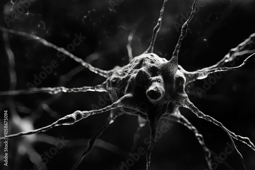 High magnification image of a neuron's cell body and dendrites photo