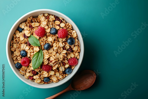 Granola, Raspberry, and Blueberry Breakfast Photo