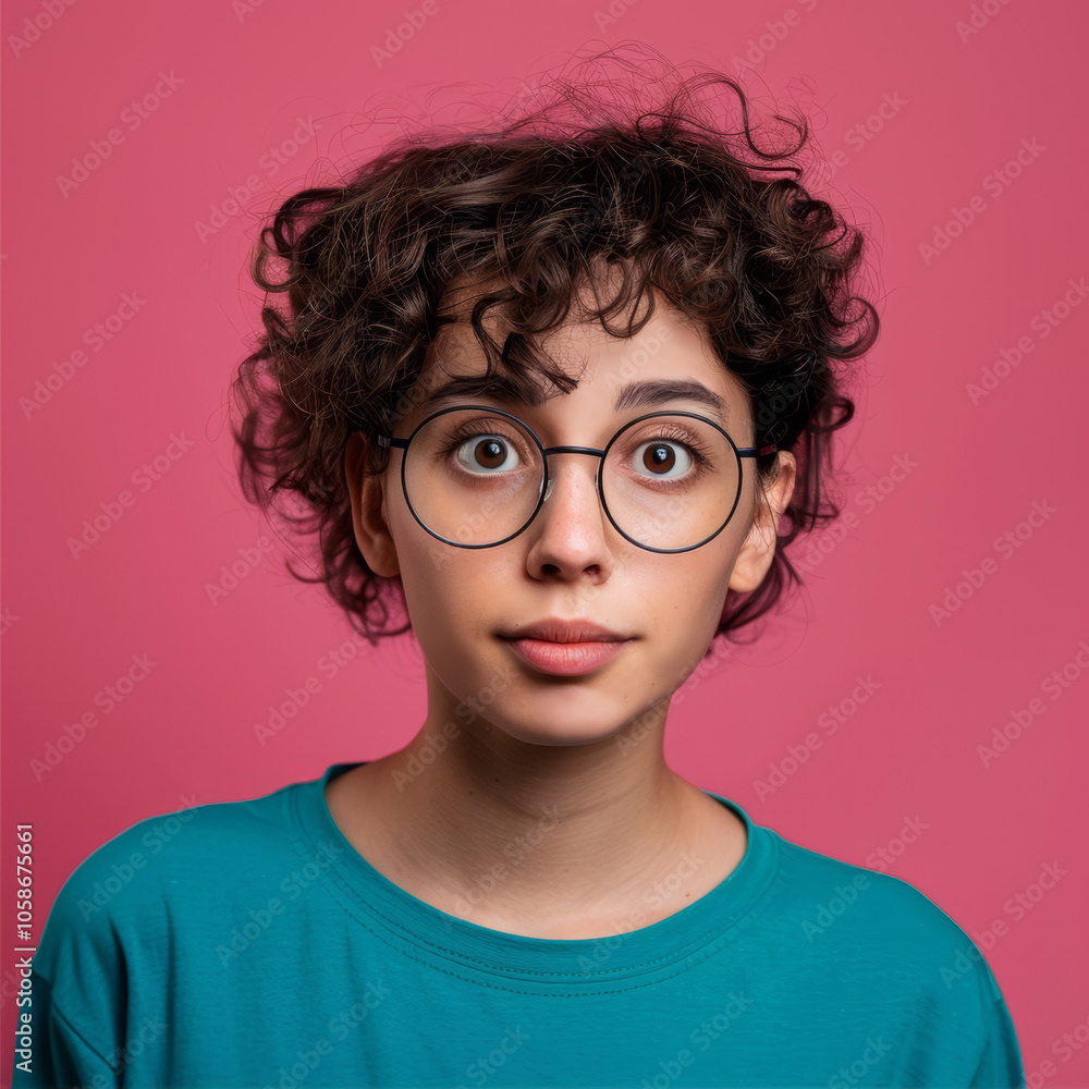 A woman on the pink background A woman on the pink background