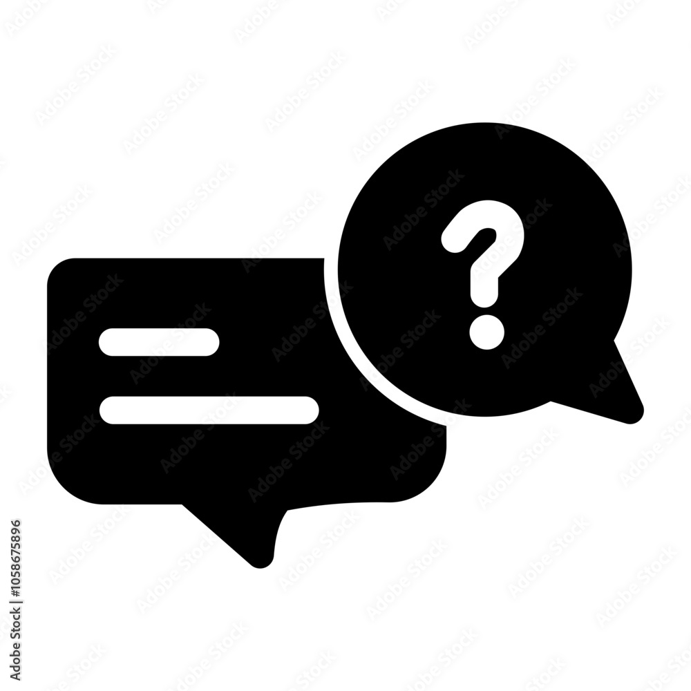 Minimalist FAQ solid icon featuring a question mark within a speech bubble, symbolizing help or information. Solid design ideal for customer support or informational interfaces. Minimalist FAQ solid icon featuring a question mark within a speech bubble, symbolizing help or information. Solid design ideal for customer support or informational interfaces.