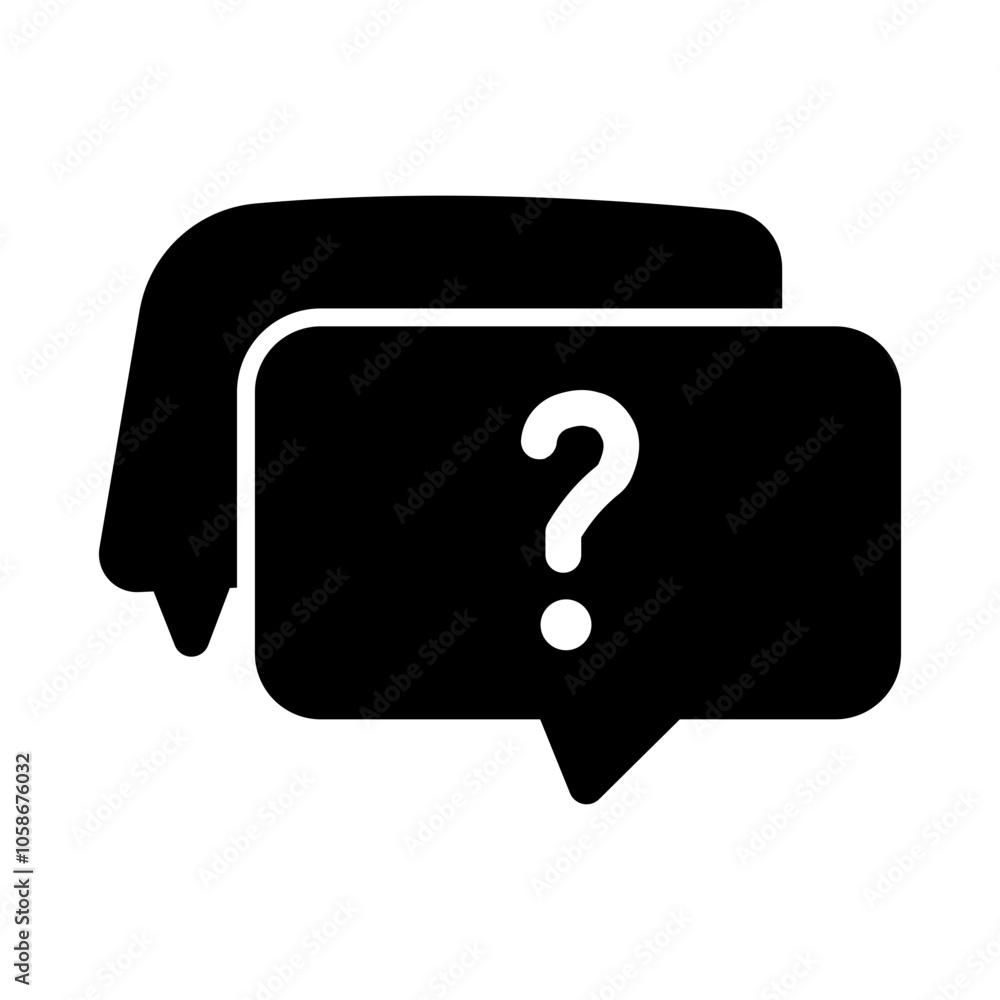 Minimalist FAQ solid icon featuring a question mark within a speech bubble, symbolizing help or information. Solid design ideal for customer support or informational interfaces. Minimalist FAQ solid icon featuring a question mark within a speech bubble, symbolizing help or information. Solid design ideal for customer support or informational interfaces.