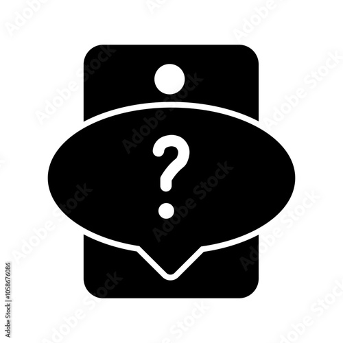 Minimalist FAQ solid icon featuring a question mark within a speech bubble, symbolizing help or information. Solid design ideal for customer support or informational interfaces.