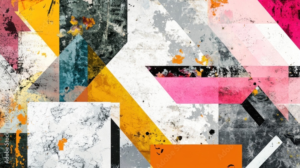 Fototapeta premium Abstract geometric pattern with colorful shapes and textures.