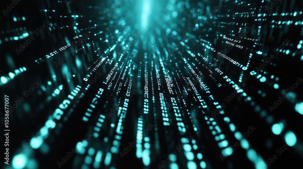 Abstract Teal Digital Code Background with Bright Lights Abstract Teal Digital Code Background with Bright Lights