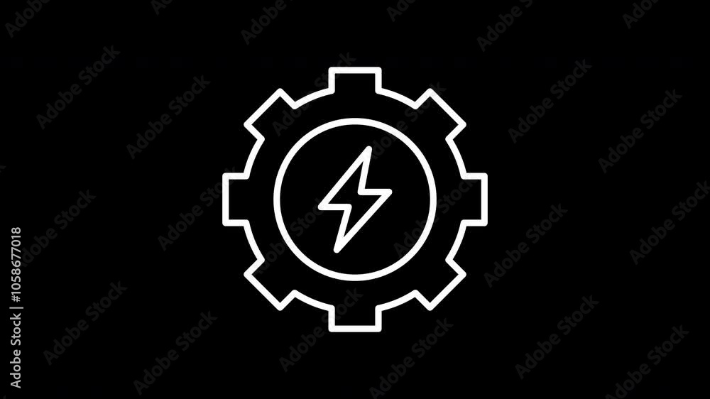 Cogwheel and electric animated line icon. White color line icon animation. 4K video with transparent background Cogwheel and electric animated line icon. White color line icon animation. 4K video with transparent background
