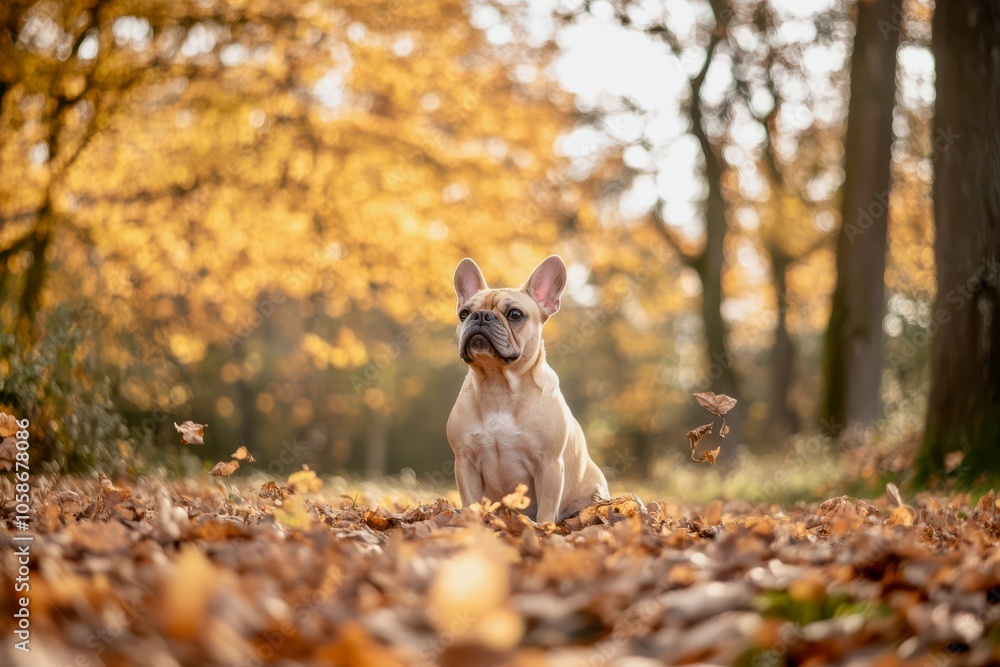 French Bulldog adult dog, sturdy build, sitting with calm and loyal expression, fawn coat and large ears French Bulldog adult dog, sturdy build, sitting with calm and loyal expression, fawn coat and large ears