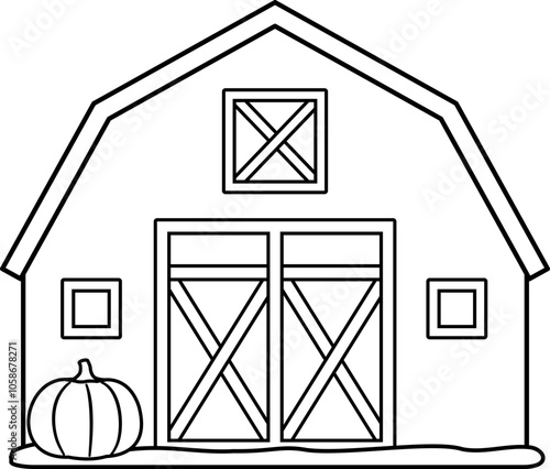 Autumn season barn outline vector.
Harvest barn coloring page svg.