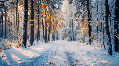 Path winding through a winter forest.