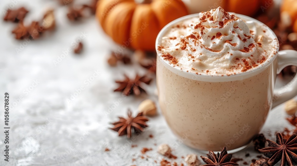 delicious pumpkin spice latte presented against a crisp white background, highlighting its rich texture and autumn flavors, perfect for cozy seasonal imagery and culinary delights delicious pumpkin spice latte presented against a crisp white background, highlighting its rich texture and autumn flavors, perfect for cozy seasonal imagery and culinary delights