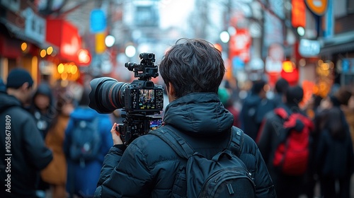 Videographer Capturing City Life