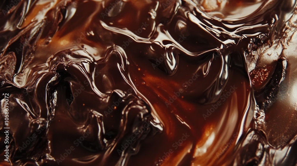 Close-up of smooth, melted dark chocolate with a rich, glossy texture. Close-up of smooth, melted dark chocolate with a rich, glossy texture.
