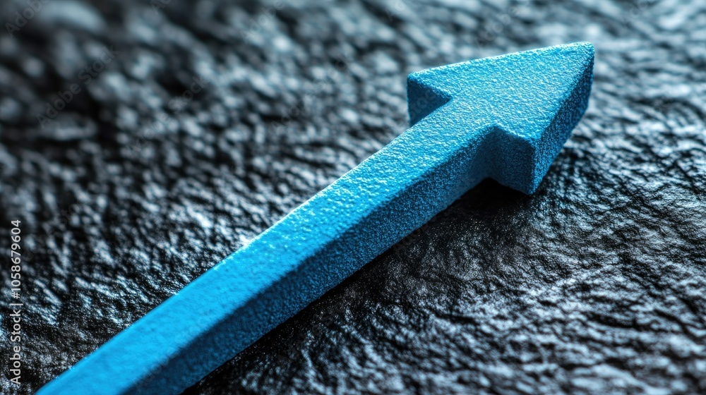 Fototapeta premium Bright blue arrow moving up on a black financial graph, high detail, showing trends and profit.