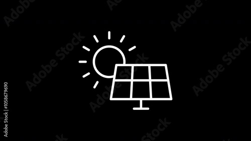 Solar panel animated line icon. White color line icon animation. 4K video with transparent background