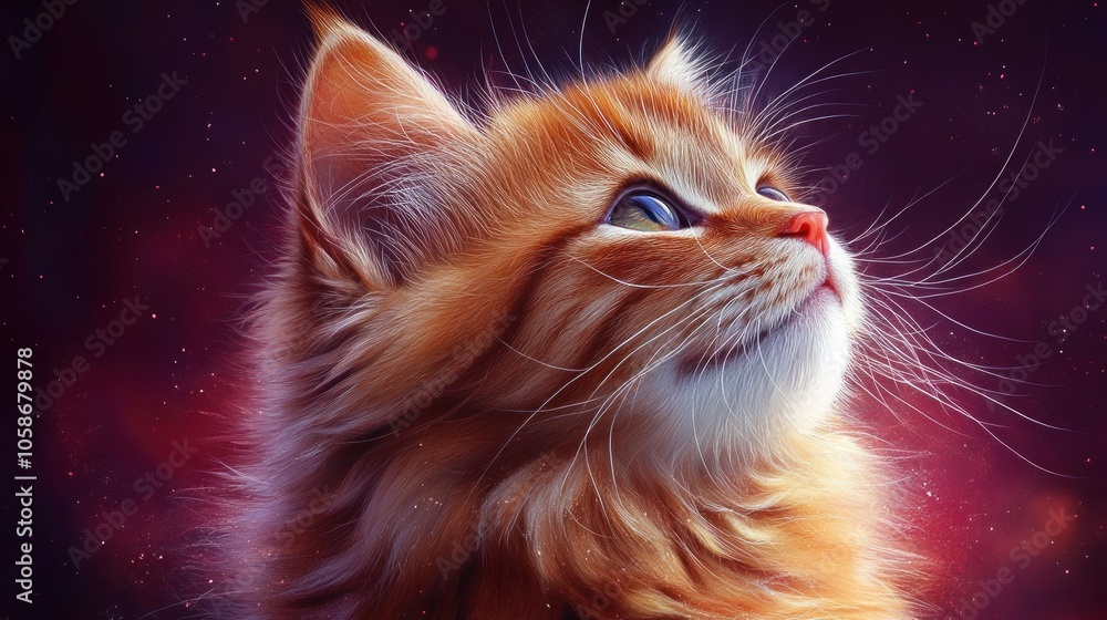 A close-up of a majestic orange cat gazing thoughtfully upwards. A close-up of a majestic orange cat gazing thoughtfully upwards.