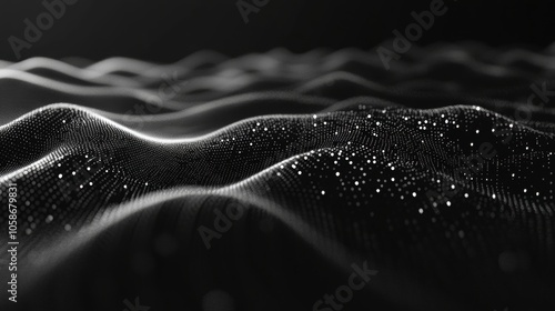 A black and white image of a wave with a lot of dots on it