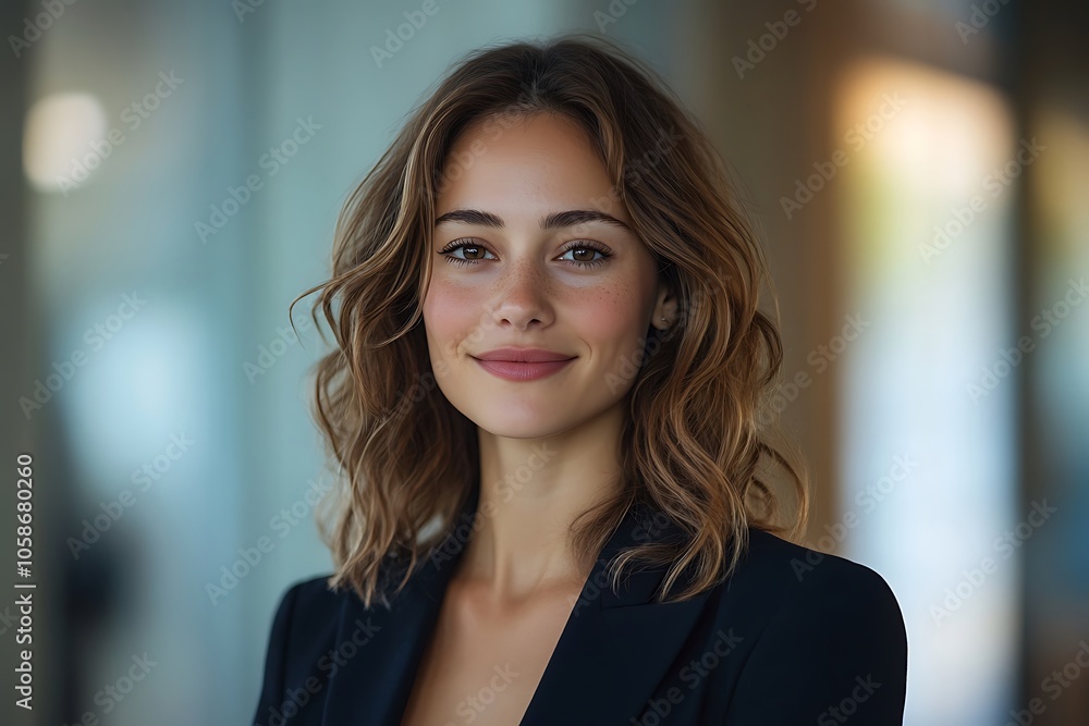 Confident Businesswoman Headshot - Natural Makeup, Wavy Hair Confident Businesswoman Headshot - Natural Makeup, Wavy Hair