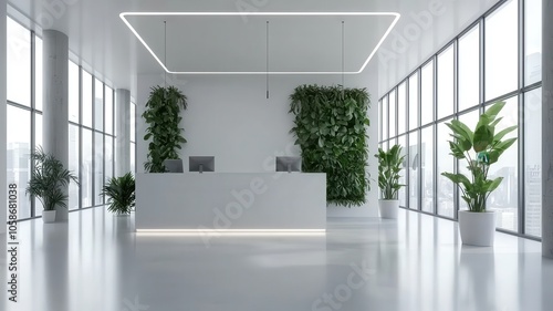 Bright and spacious open office interior featuring a mock-up wall for creative design ideas.