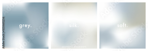 Pale gradient posters. Light grey, ecru and white colors. Set of 3 square elegant abstract sublte grey gradient background. Simple soft neutral background. Abstract vector texture for cover, post