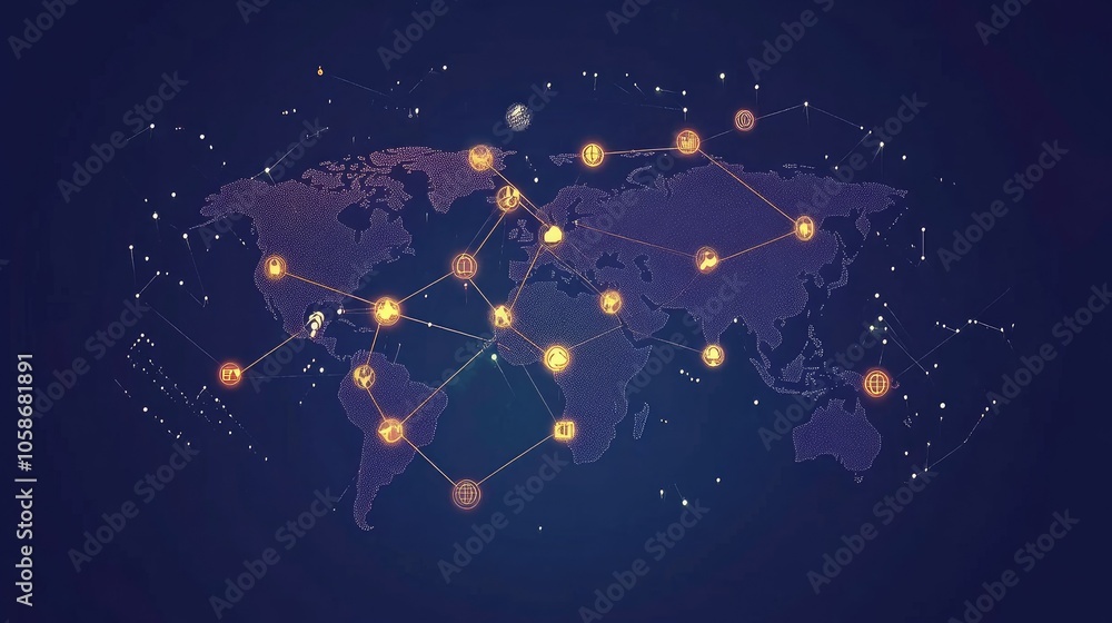 Global economy visual with crypto transactions linking continents, bright nodes symbolizing finance networks. Global economy visual with crypto transactions linking continents, bright nodes symbolizing finance networks.