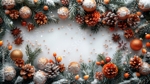 Festive Winter Wonderland with Berry and Pine Accents Background, Card or Backdrop