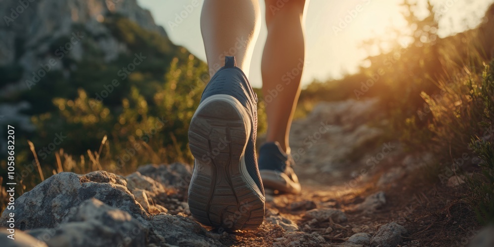 Hiking Boots on Trail. Hiking Boots on Trail.