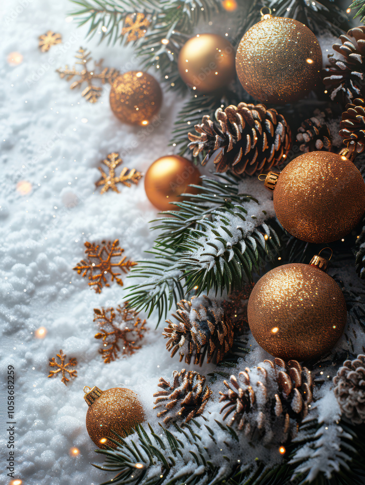 Festive Winter Wonderland with Berry and Pine Accents Background, Card or Backdrop