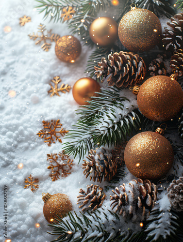 Obraz na płótnie Festive Winter Wonderland with Berry and Pine Accents Background, Card or Backdrop w salonie