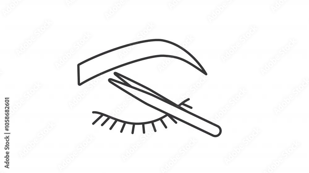 Brow correction line animation. Animated eyebrow and tweezers icon. Plucking brows. Brow grooming and shaping. Black illustration on white background. HD video with alpha channel. Motion graphic Brow correction line animation. Animated eyebrow and tweezers icon. Plucking brows. Brow grooming and shaping. Black illustration on white background. HD video with alpha channel. Motion graphic
