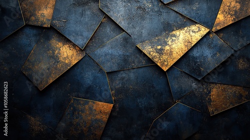 Black background with golden geometric lines creating sleek, dark blue and gold color palette