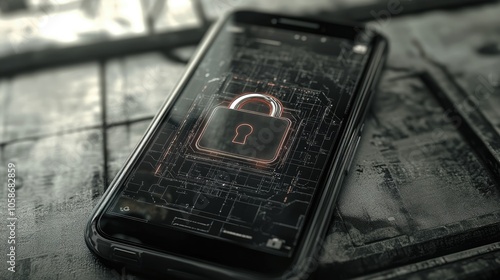 Mobile phone with digital padlock on screen, highlighting data protection and secure network connection.