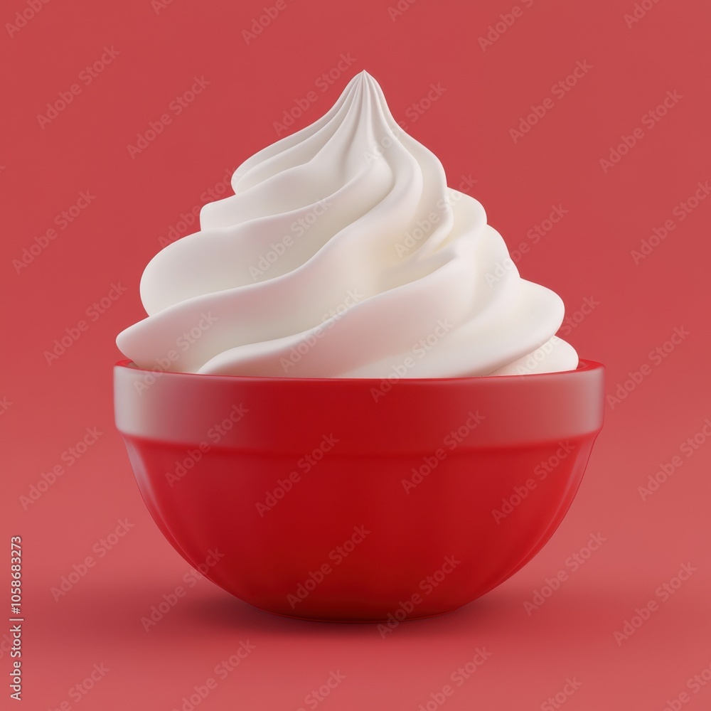 Creamy Dessert in a Red Bowl Against a Vibrant Red Background Creamy Dessert in a Red Bowl Against a Vibrant Red Background