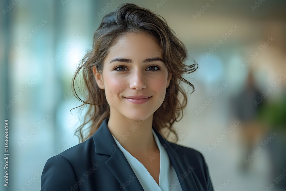 Confident Businesswoman in a Black Blazer, Smiling Confident Businesswoman in a Black Blazer, Smiling