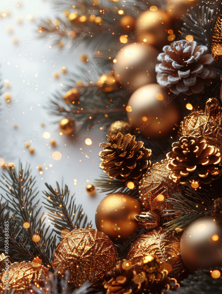 Festive Winter Wonderland with Berry and Pine Accents Background, Card or Backdrop