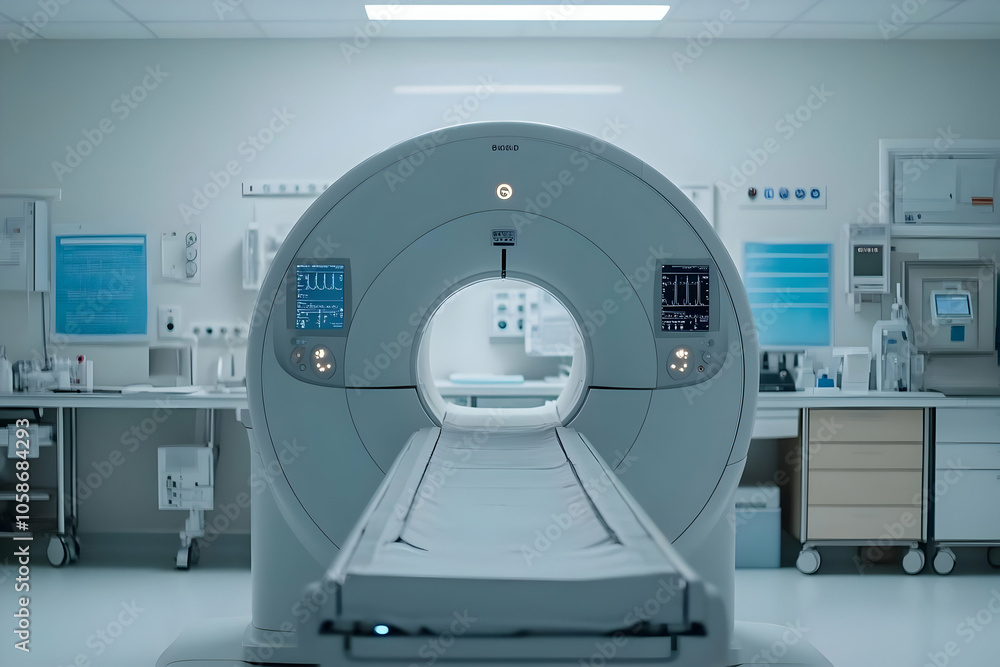 Empty MRI Scanner in Hospital Room 3D Illustration Empty MRI Scanner in Hospital Room 3D Illustration