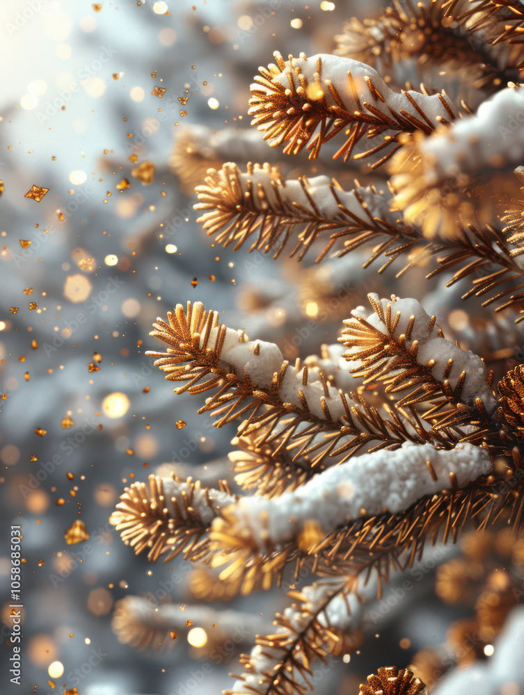 Festive Winter Wonderland with Berry and Pine Accents Background, Card or Backdrop