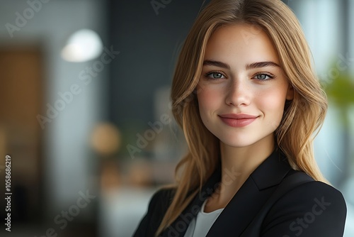 Confident Businesswoman in Black Blazer Smiling Headshot