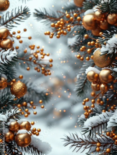 Obraz na płótnie Festive Winter Wonderland with Berry and Pine Accents Background, Card or Backdrop w salonie
