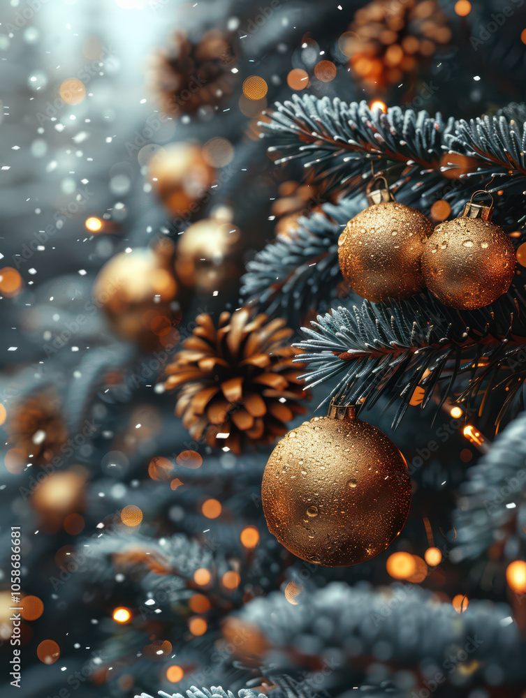 Festive Winter Wonderland with Berry and Pine Accents Background, Card or Backdrop