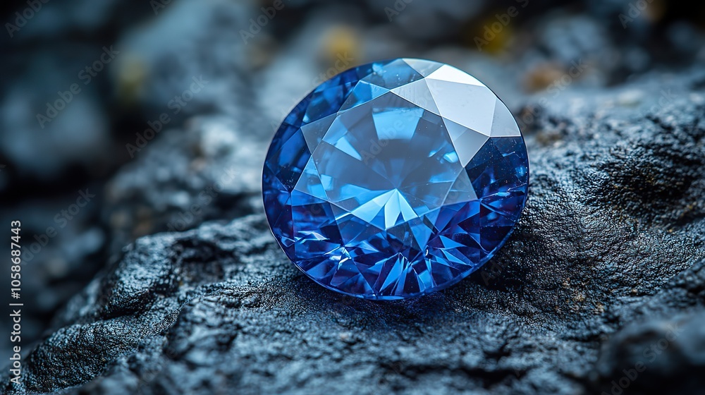 Blue sapphire gemstone displayed on blue-black background to emphasize brilliance Blue sapphire gemstone displayed on blue-black background to emphasize brilliance