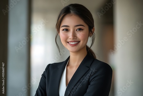Confident Businesswoman in Black Blazer with a Modern Smile. Free Download Confident Businesswoman in Black Blazer with a Modern Smile. - GFXLoad