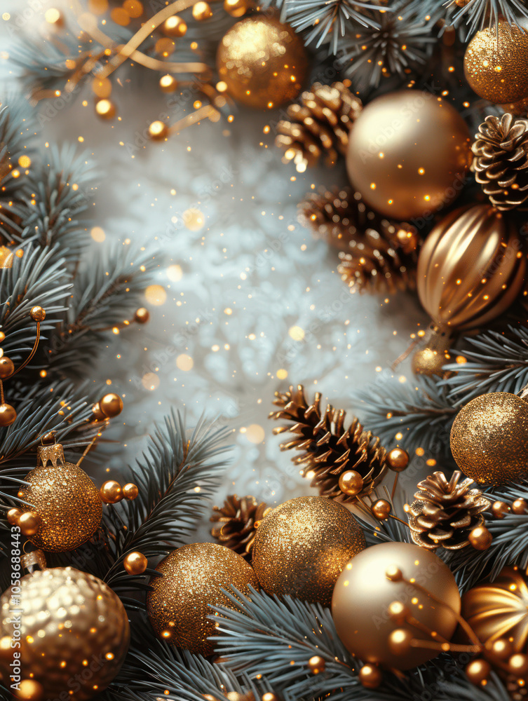 Festive Winter Wonderland with Berry and Pine Accents Background, Card or Backdrop