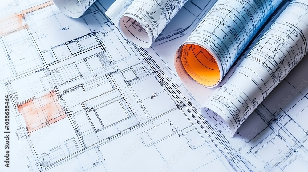 A collection of rolledup engineering drawings, including house plan blueprints, neatly arranged and ready for review by architects and builders. A collection of rolledup engineering drawings, including house plan blueprints, neatly arranged and ready for review by architects and builders.