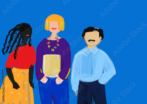 Handmade Illustration Inclusive Theme Squadra di professionisti e persone di successo fatta di uomini e donne.