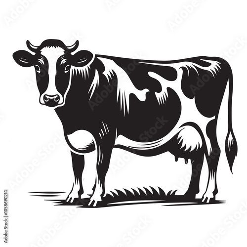 Dairy Cow Illustrations in Black and White, Vector Graphics of Dairy Cows in Various Poses, Farm Animal Collection for Logo and Design, ai generated